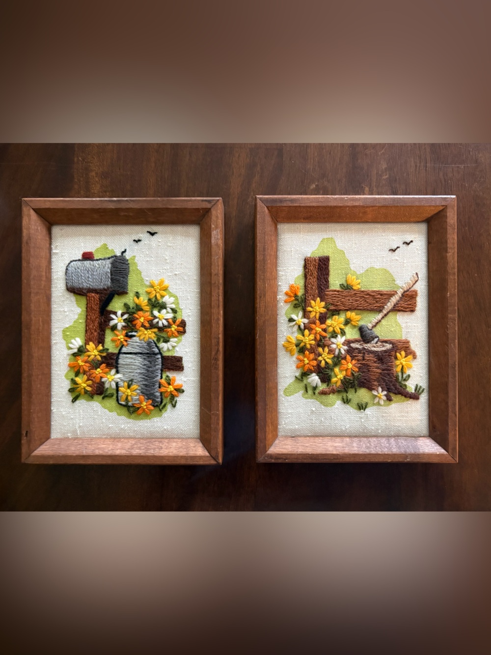 Handmade Floral Embroidery Wall Art Set - Yellow & Green